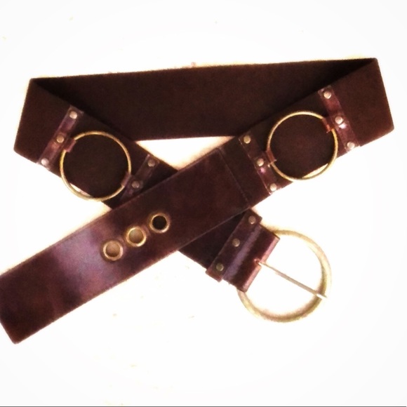 Accessorize Accessories - Dk Brown Faux Leather Brass Elastic Belt Large 36"